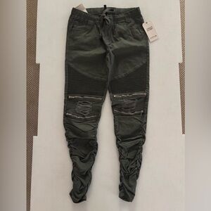 Stylish Olive Green Biker Jeans